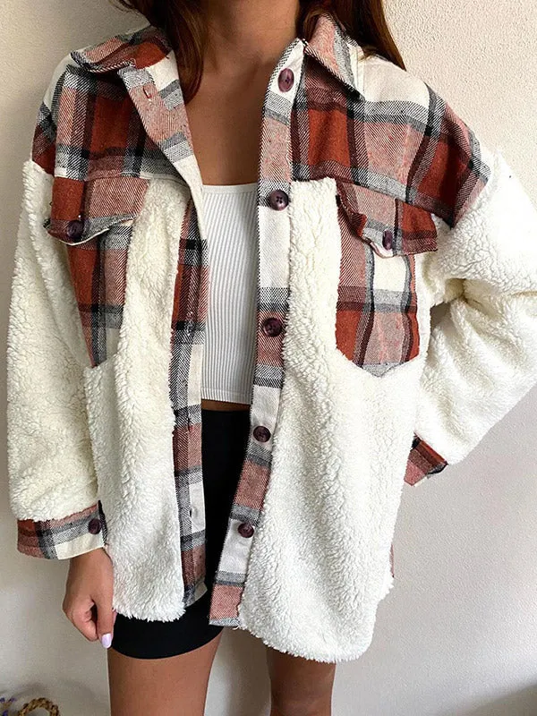 Shacket Plaid Stitching Lambswool Jacket