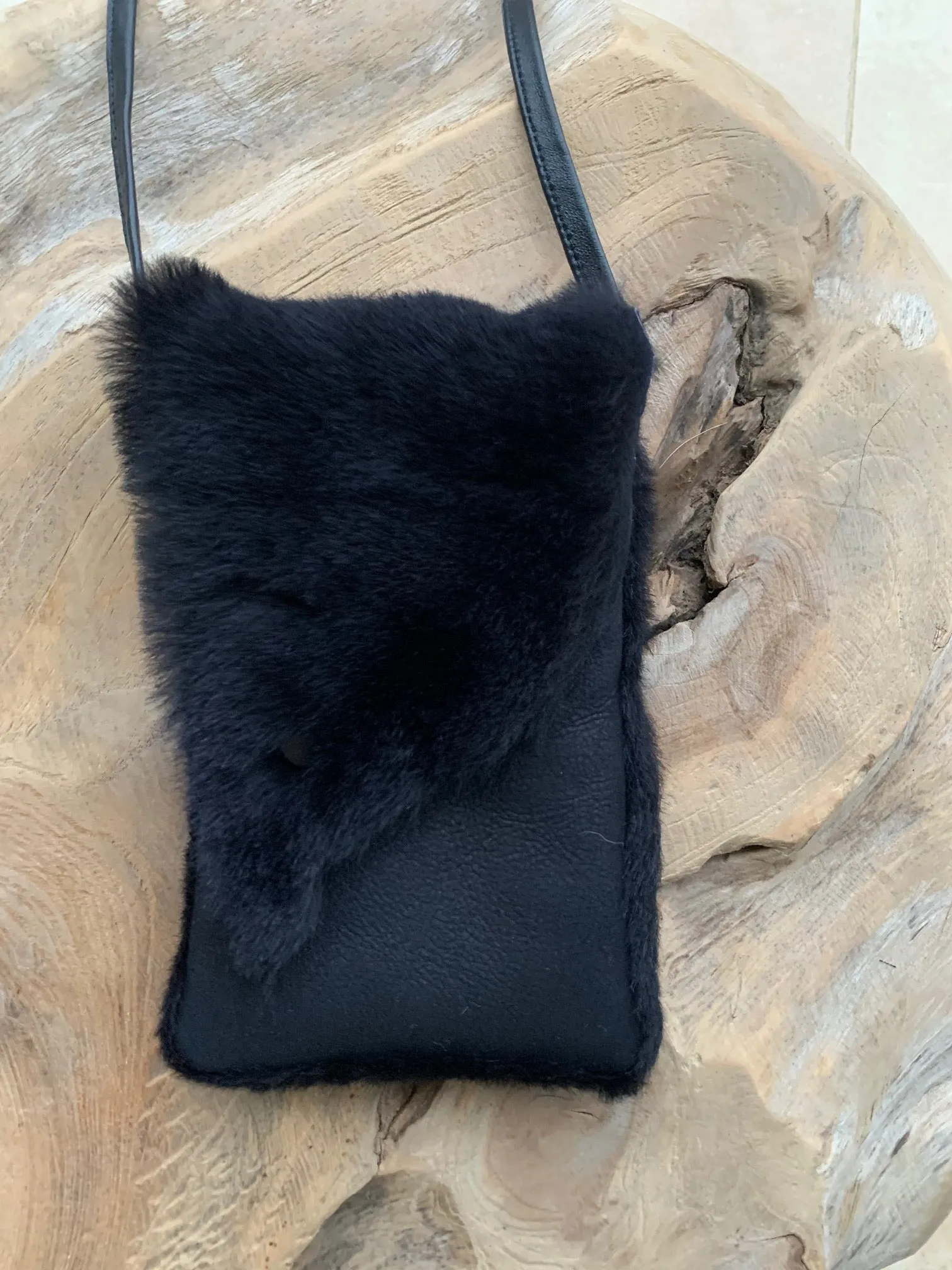 Shearling / Leather Phone Bag