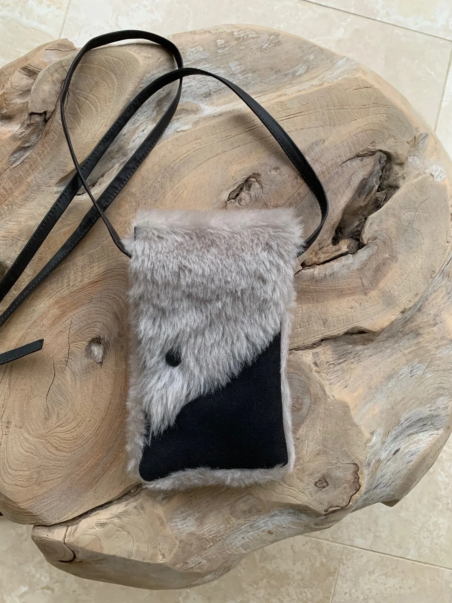 Shearling / Leather Phone Bag