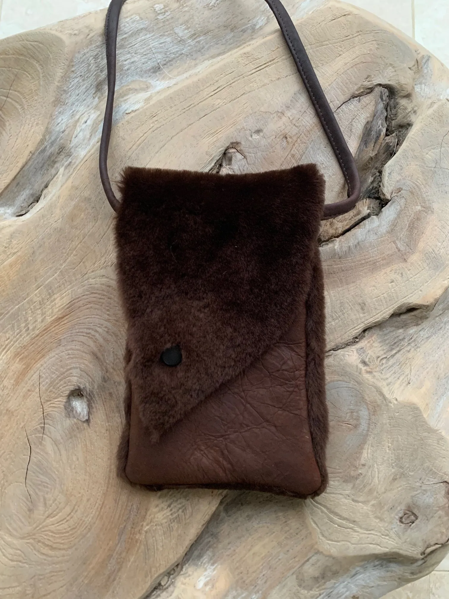 Shearling / Leather Phone Bag