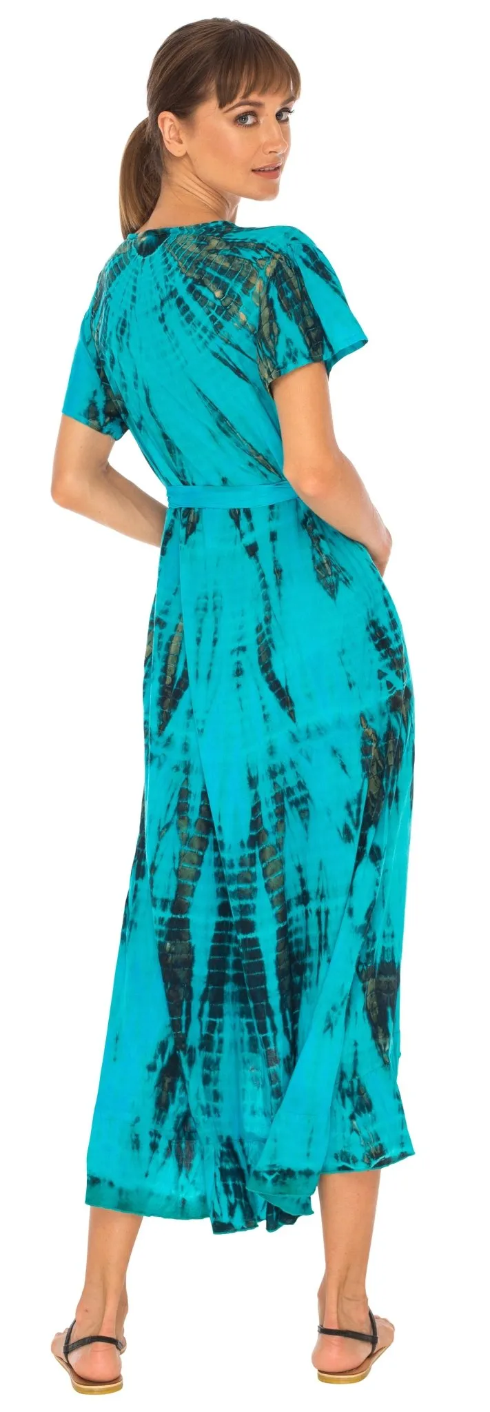 SHU-SHI Women's Boho Maxi Wrap Dress - Casual V-Neck Tie Dye Sundress