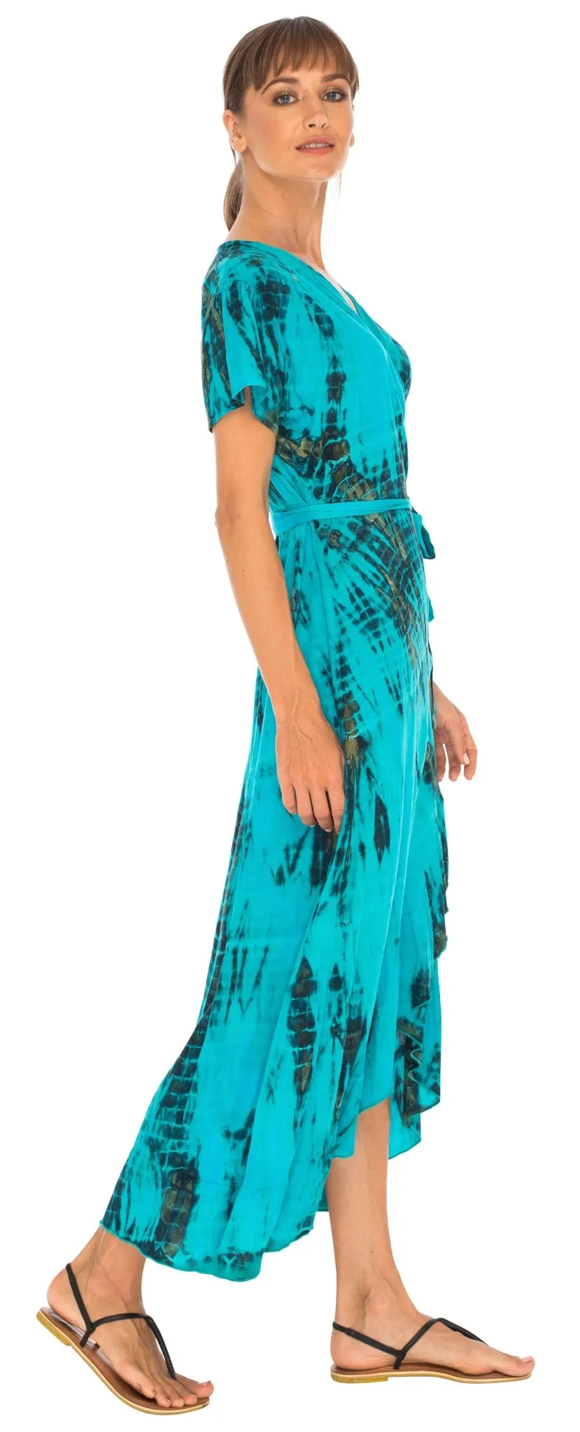 SHU-SHI Women's Boho Maxi Wrap Dress - Casual V-Neck Tie Dye Sundress