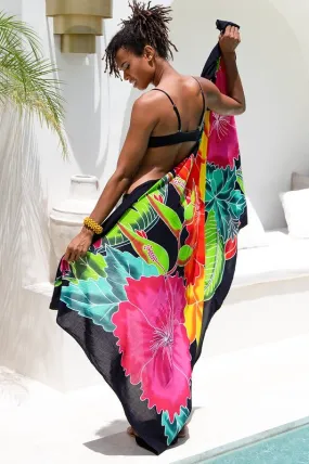 SHU-SHI Womens Hibiscus Floral Sarong Pareo Cover Up Bathing suit Women Flower Beach Wrap Long Pool Trip Resort Skirt