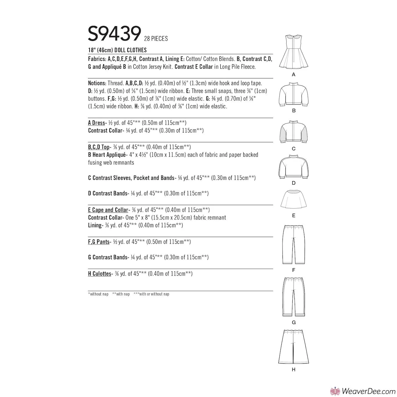 Simplicity Pattern S9439 Doll Clothes 18"