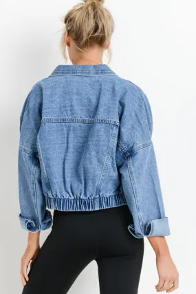 Sky Blue Medium Wash Chunky Cropped Denim Jacket