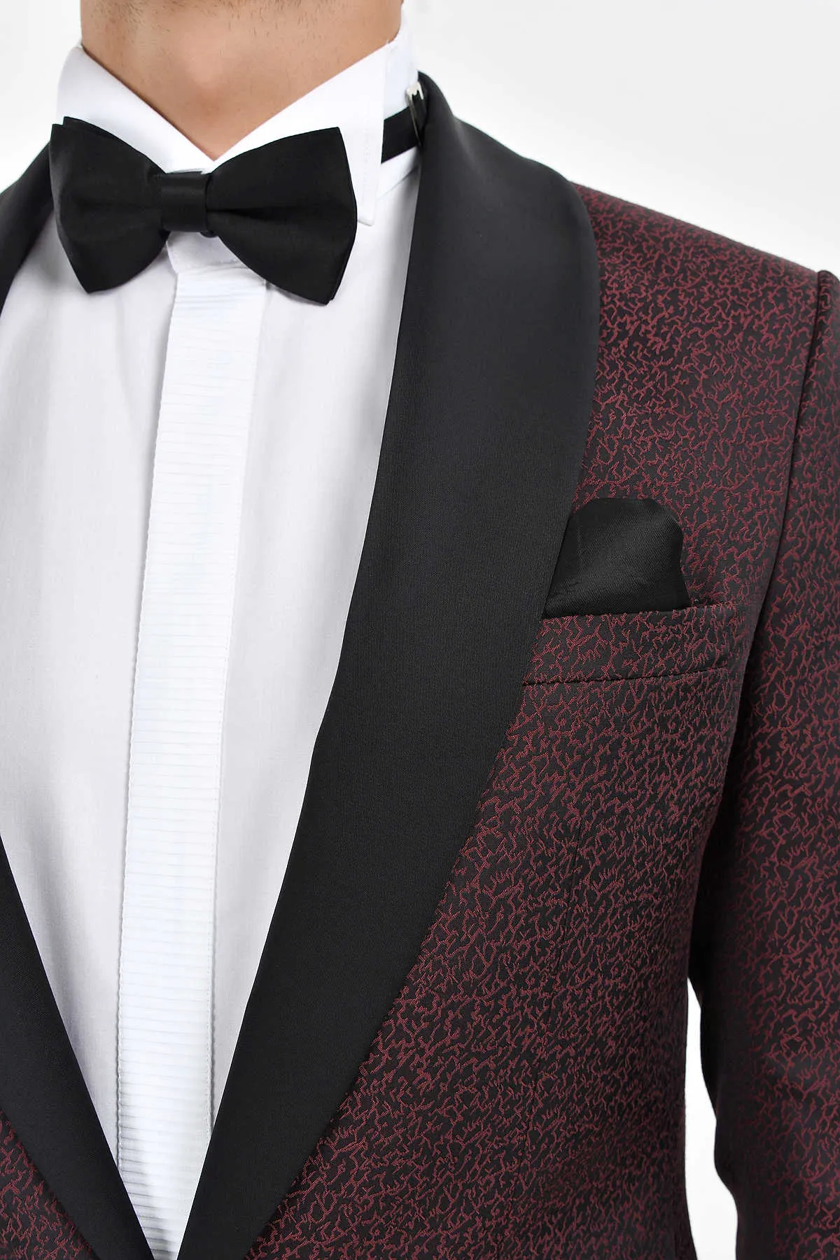 Slim Fit Burgundy Shawl Lapel Patterned Classic Tuxedo