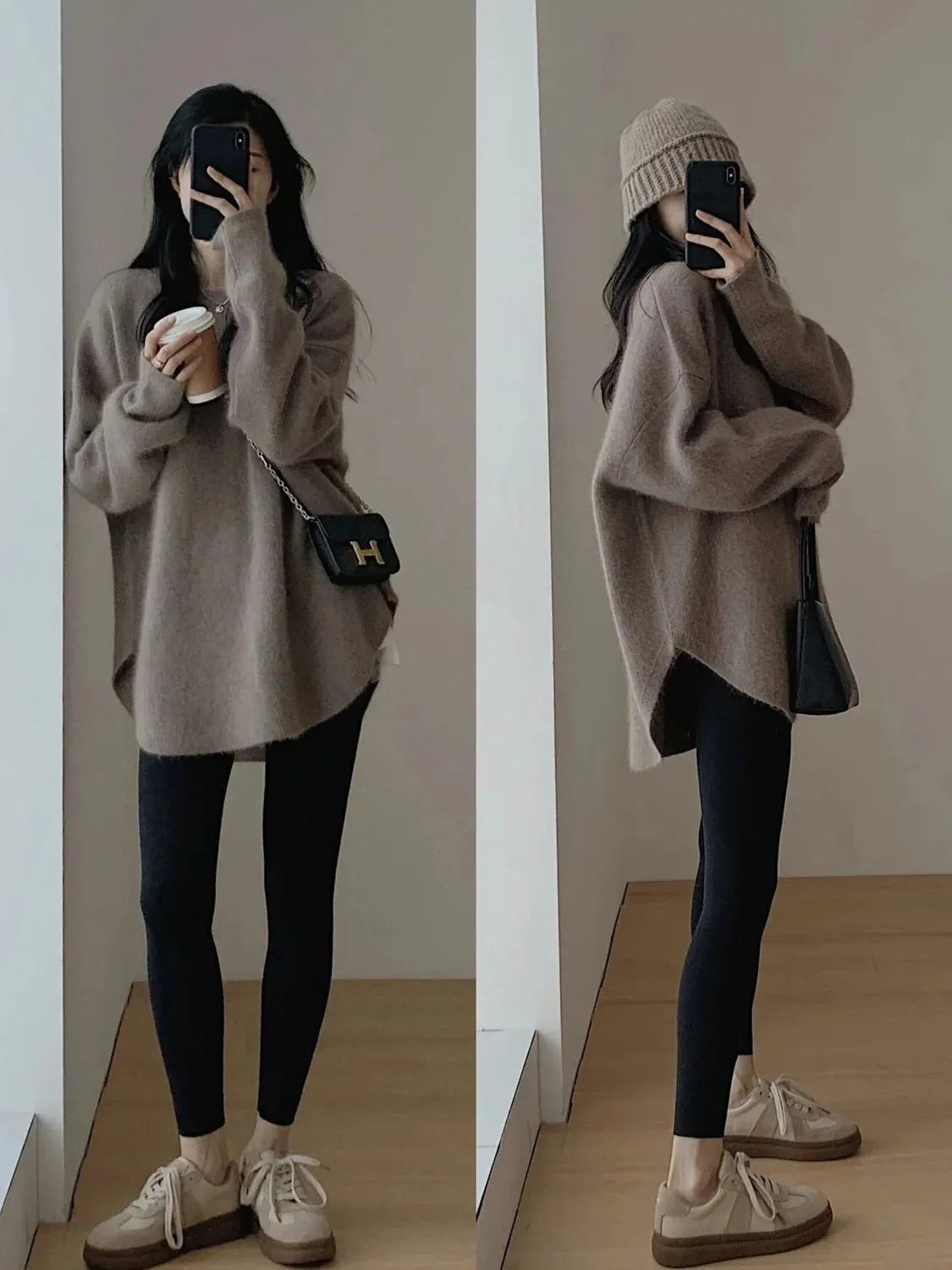 Spring Women New Korean Sweater Loose Knitting Warm Round Neck Falling Shoulder Sleeves Long Sleeved Solid Color All-match Tops