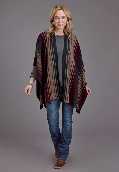 Stetson Women's Wine Ombre Stripe Blanket Wrap Sweater Poncho 0539-6053