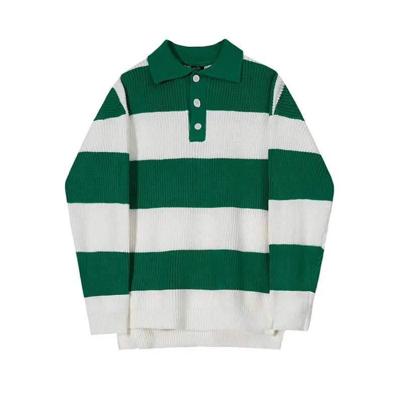 Striped Polo Sweater Men's Autumn And Winter Lapel