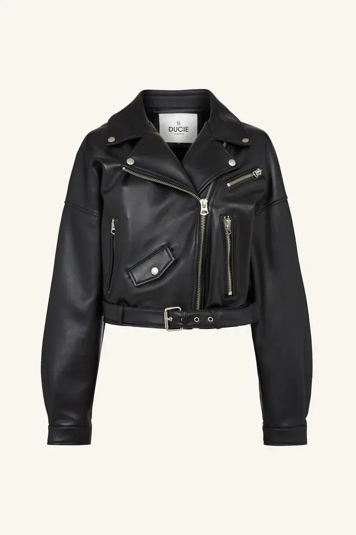 Tanya Cropped Leather Biker Jacket