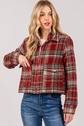 Tartan Brush Zip Up Low Pocket Shacket