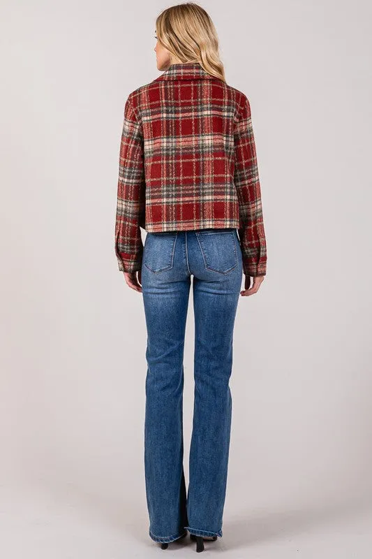 Tartan Brush Zip Up Low Pocket Shacket