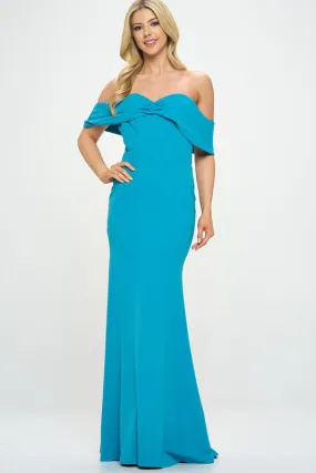 Teal Ynez Off-The-Shoulder Mermaid Prom Maxi Dress