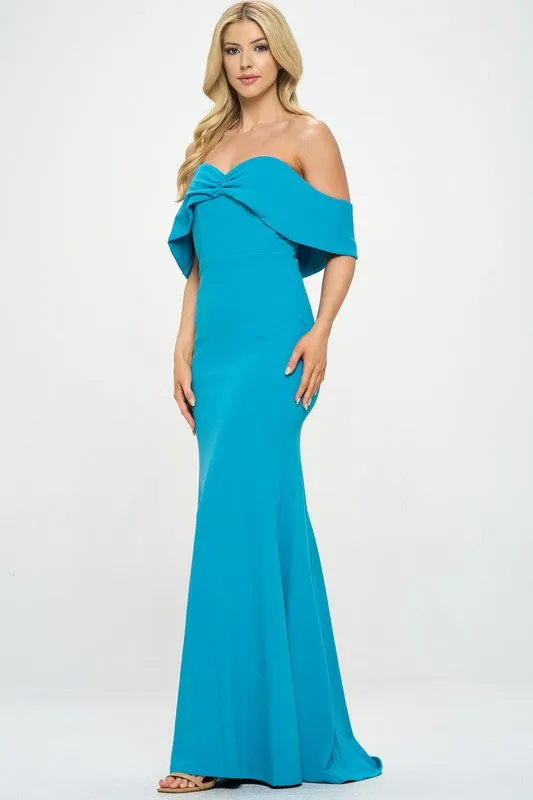 Teal Ynez Off-The-Shoulder Mermaid Prom Maxi Dress