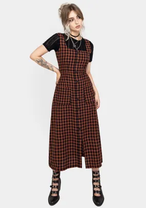 Terra Check Button Up Midaxi Dress - Orange