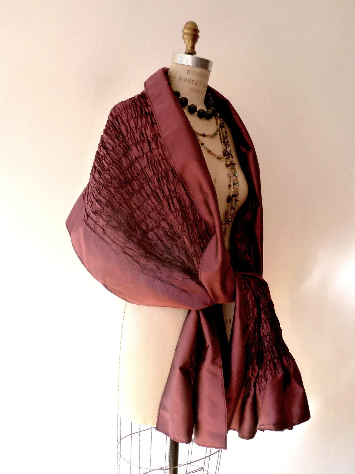 Thai Silk Taffeta Opera Shawl Eggplant