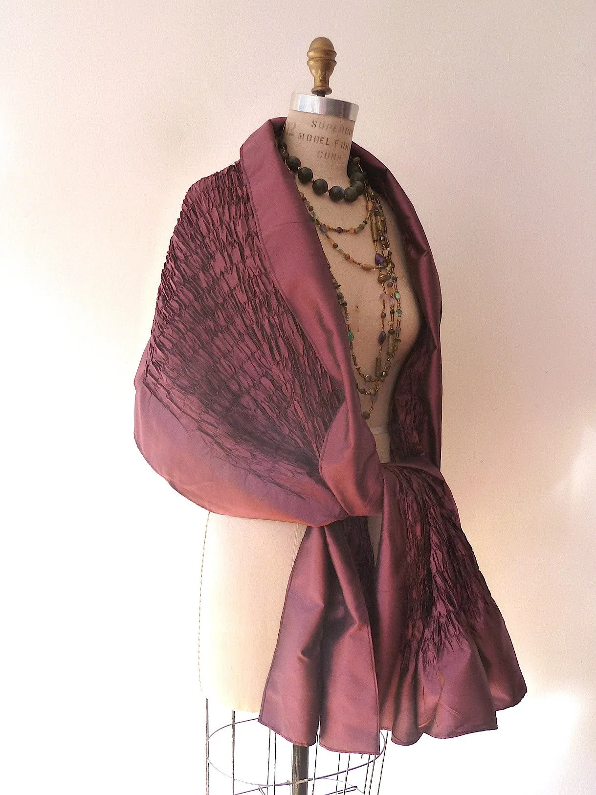 Thai Silk Taffeta Opera Shawl Eggplant