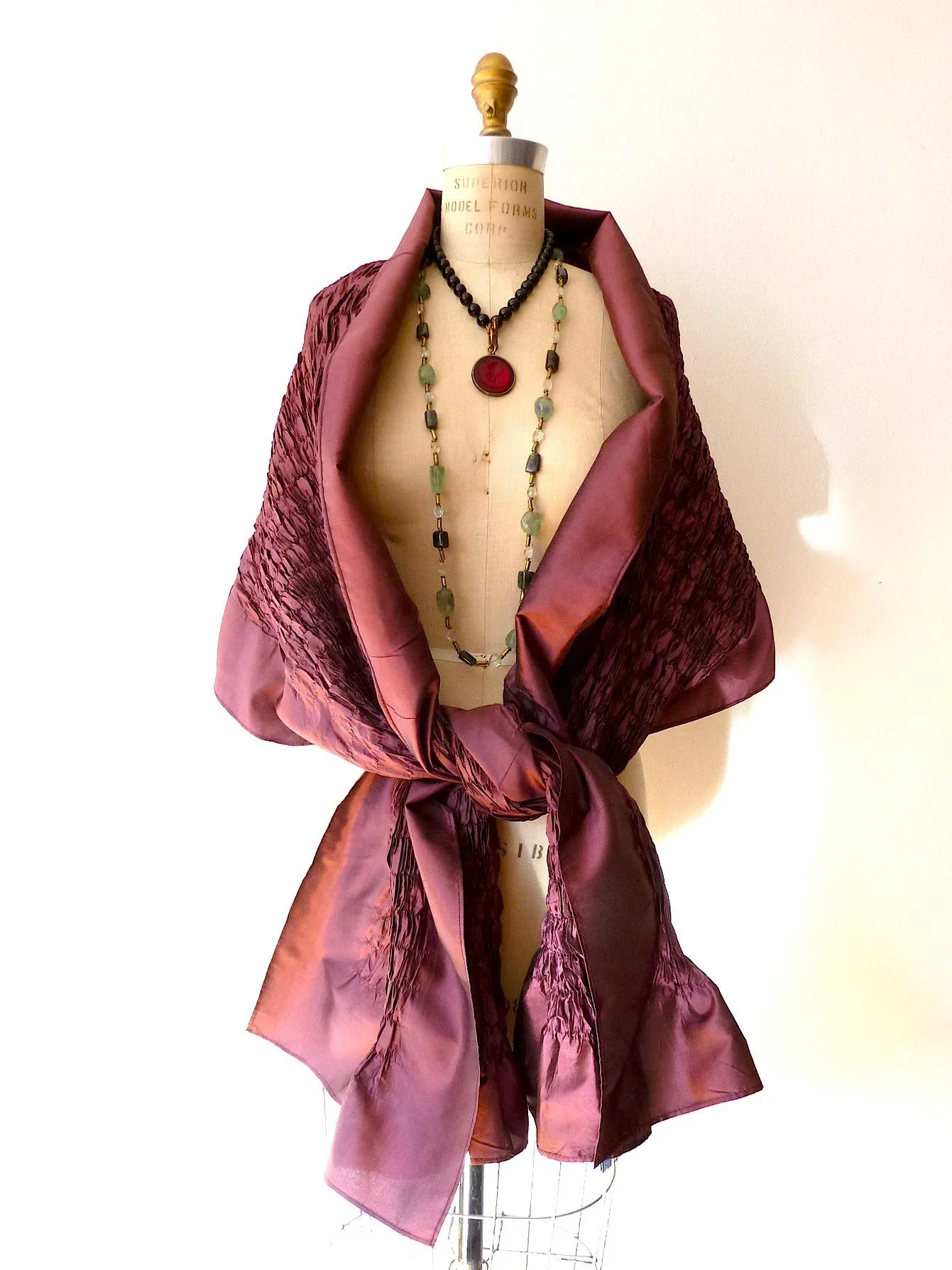 Thai Silk Taffeta Opera Shawl Eggplant