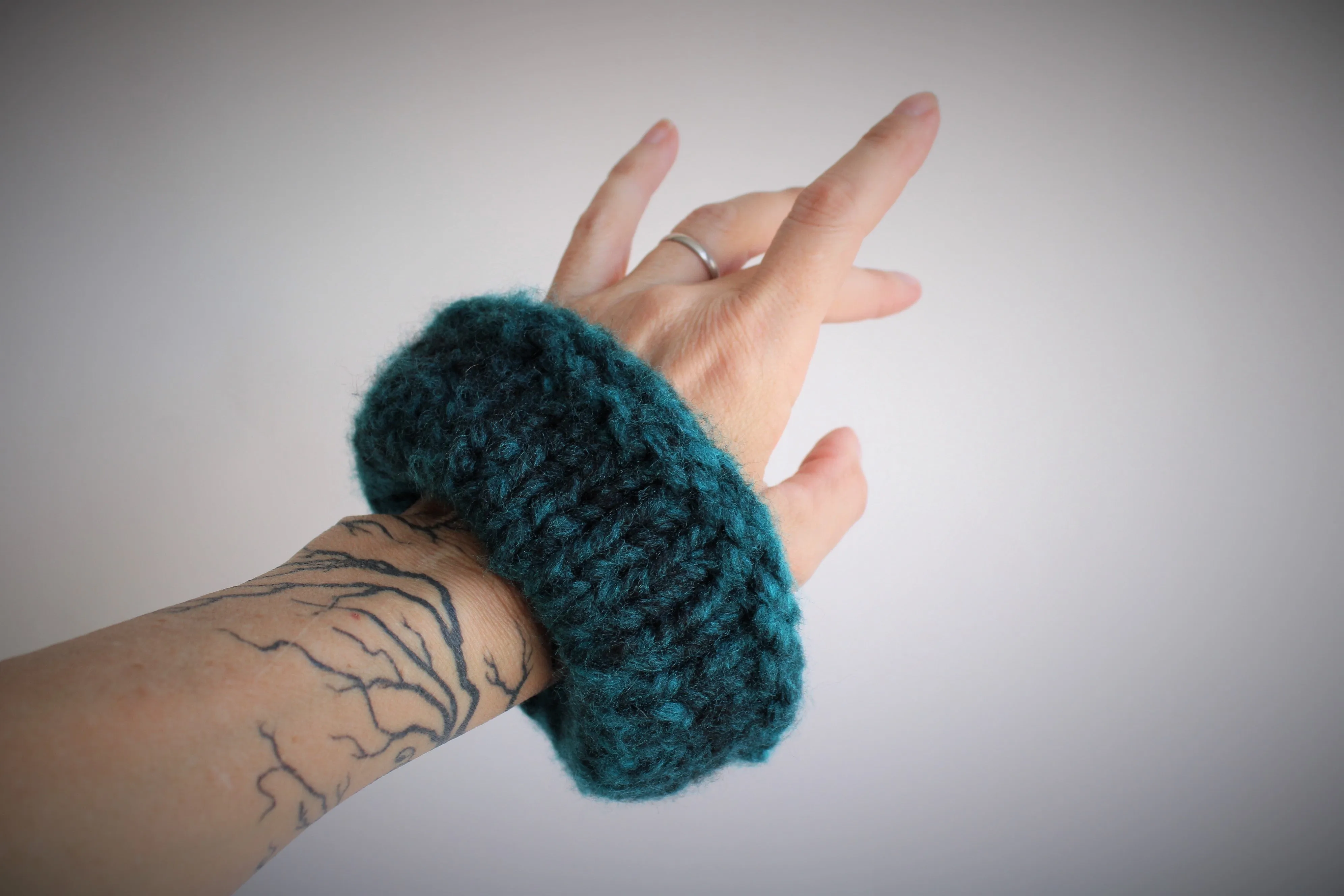 The Loch Ness Hand Knit Deep Teal Hair Scrunchie