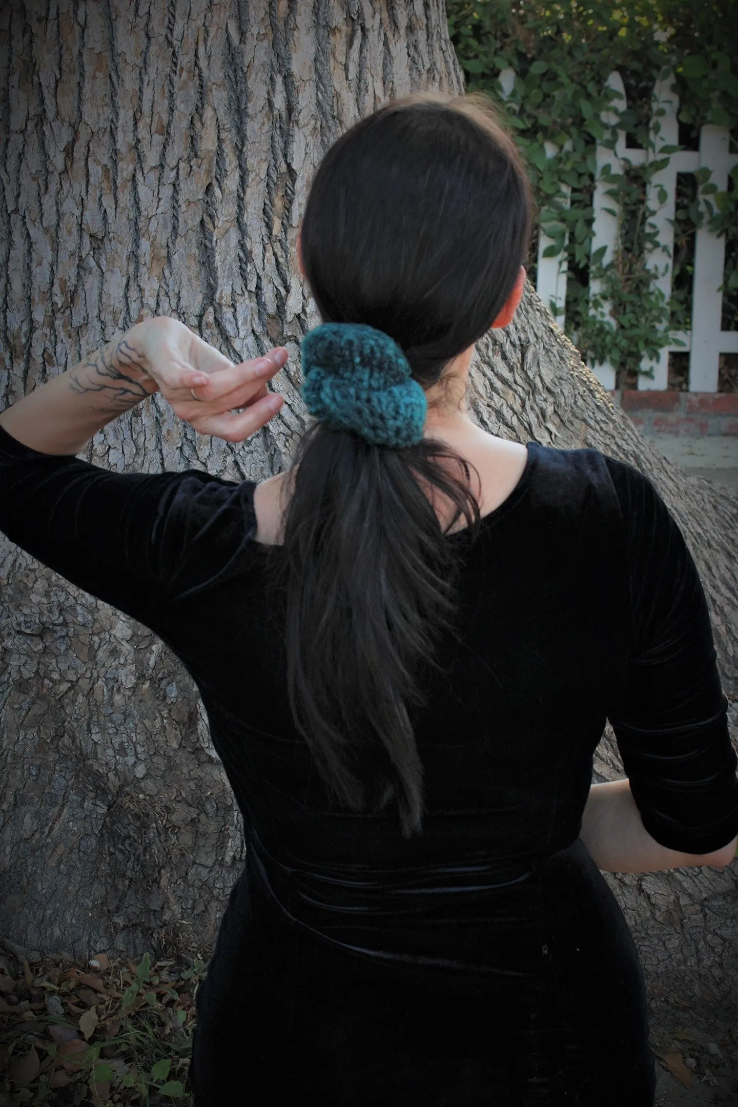 The Loch Ness Hand Knit Deep Teal Hair Scrunchie