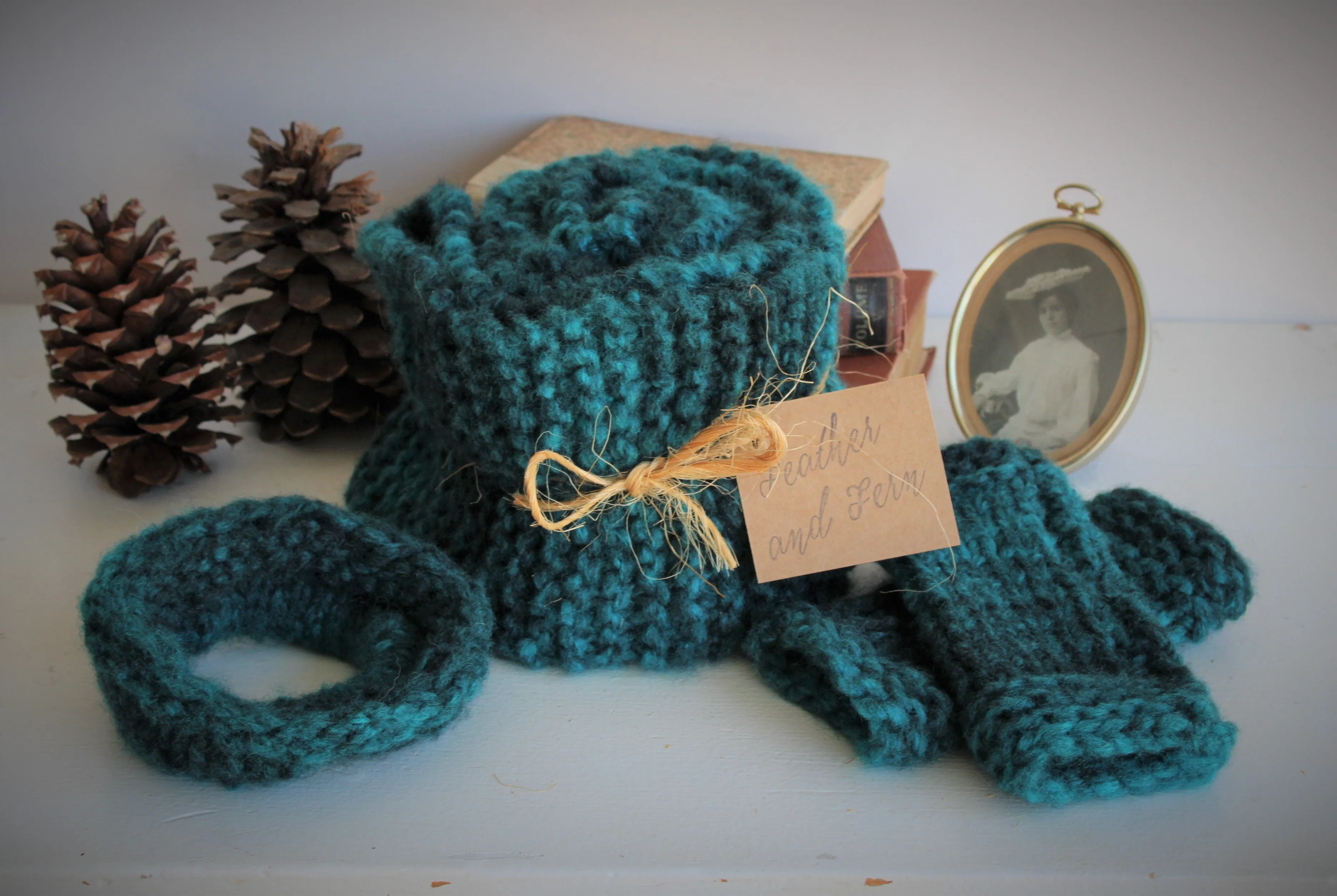 The Loch Ness Hand Knit Deep Teal Hair Scrunchie