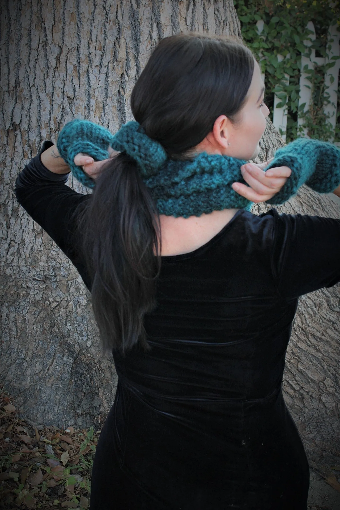 The Loch Ness Hand Knit Deep Teal Hair Scrunchie