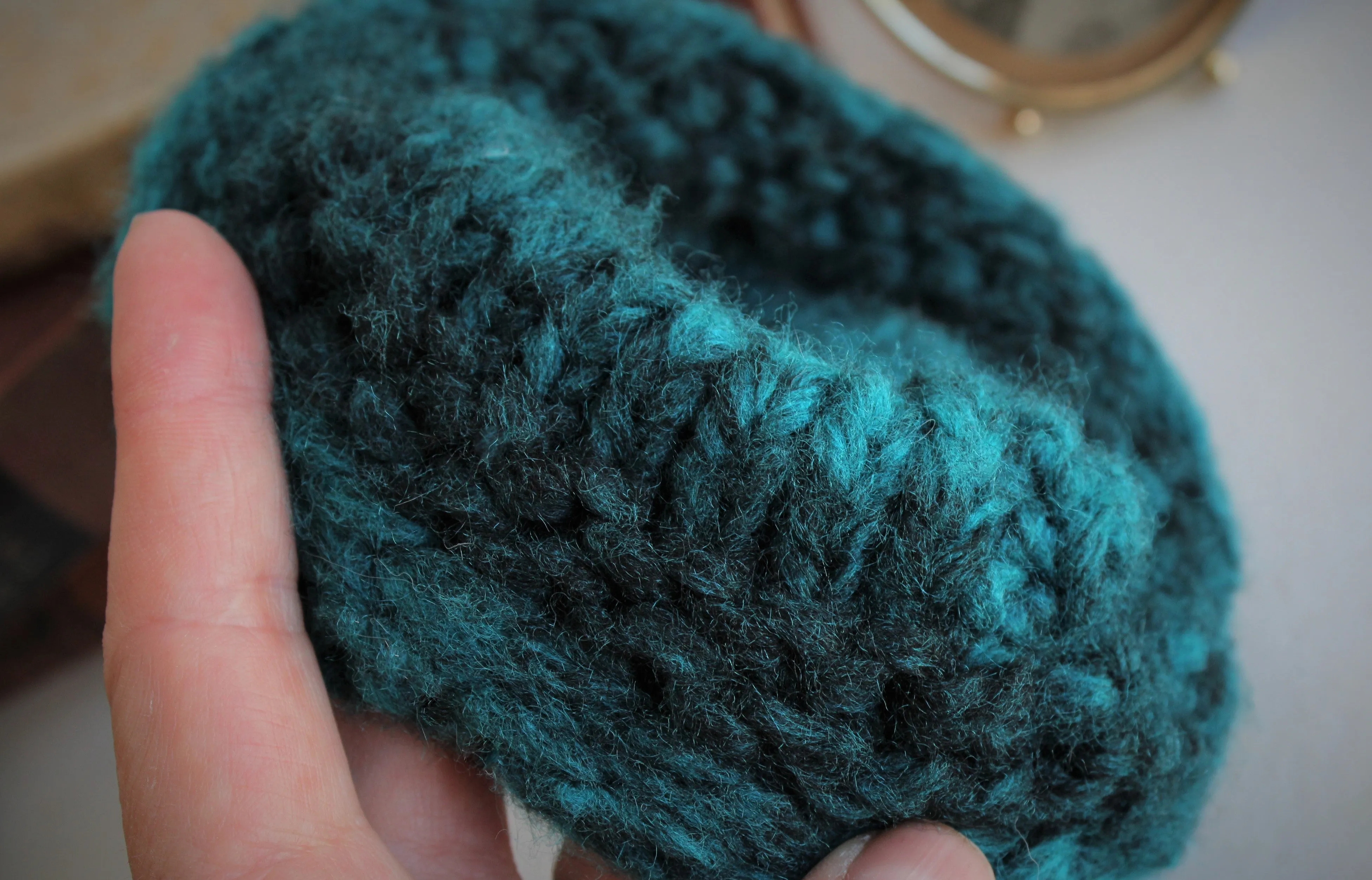 The Loch Ness Hand Knit Deep Teal Hair Scrunchie