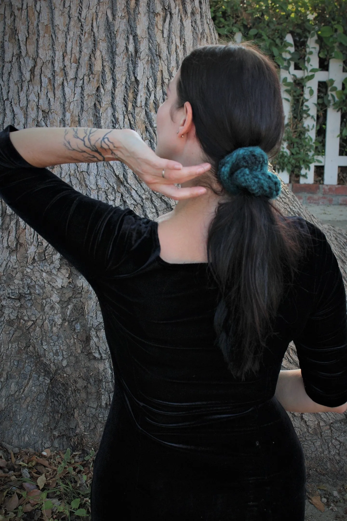 The Loch Ness Hand Knit Deep Teal Hair Scrunchie