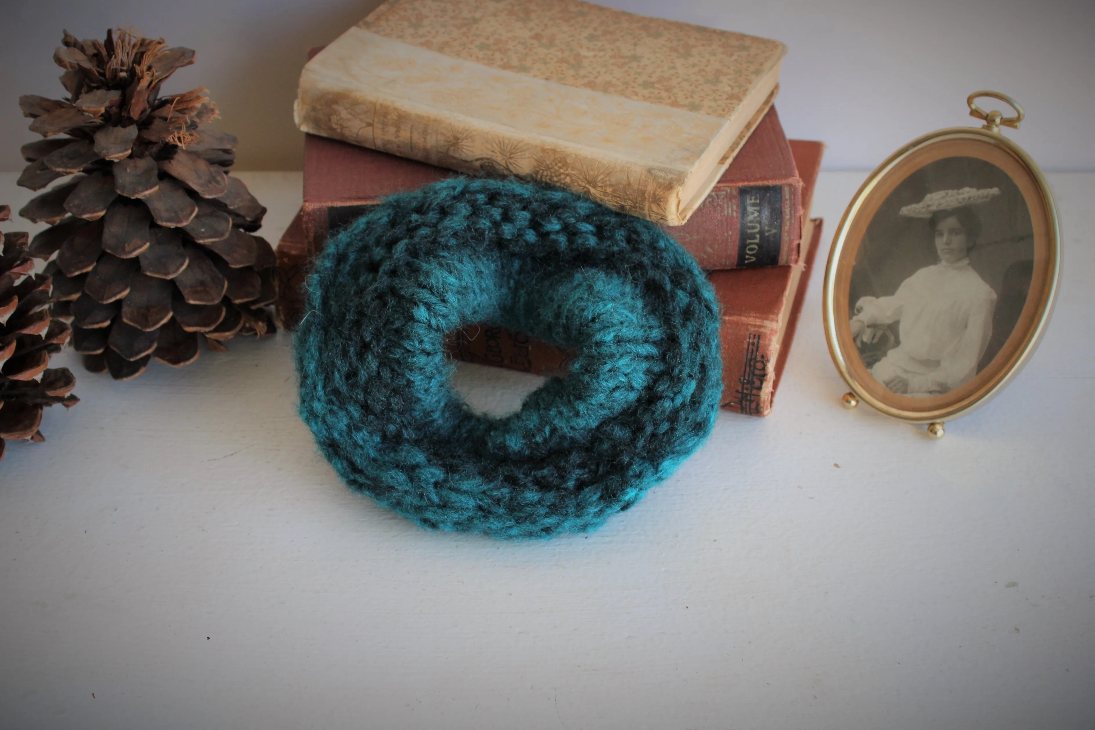 The Loch Ness Hand Knit Deep Teal Hair Scrunchie