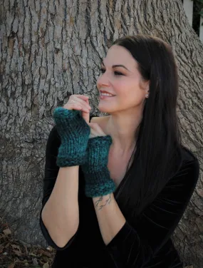 The Loch Ness Handknit Dark Teal Fingerless Gloves