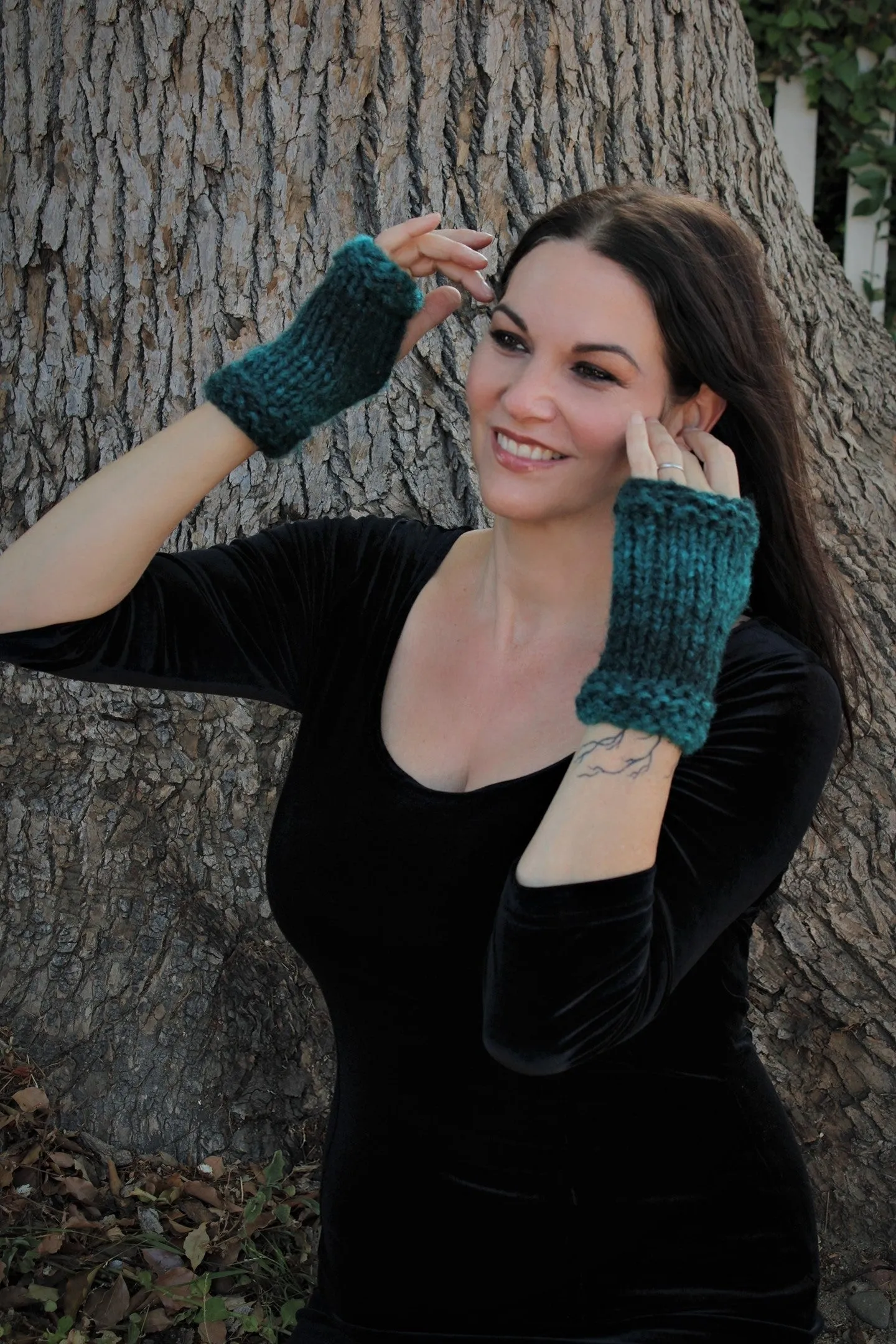 The Loch Ness Handknit Dark Teal Fingerless Gloves