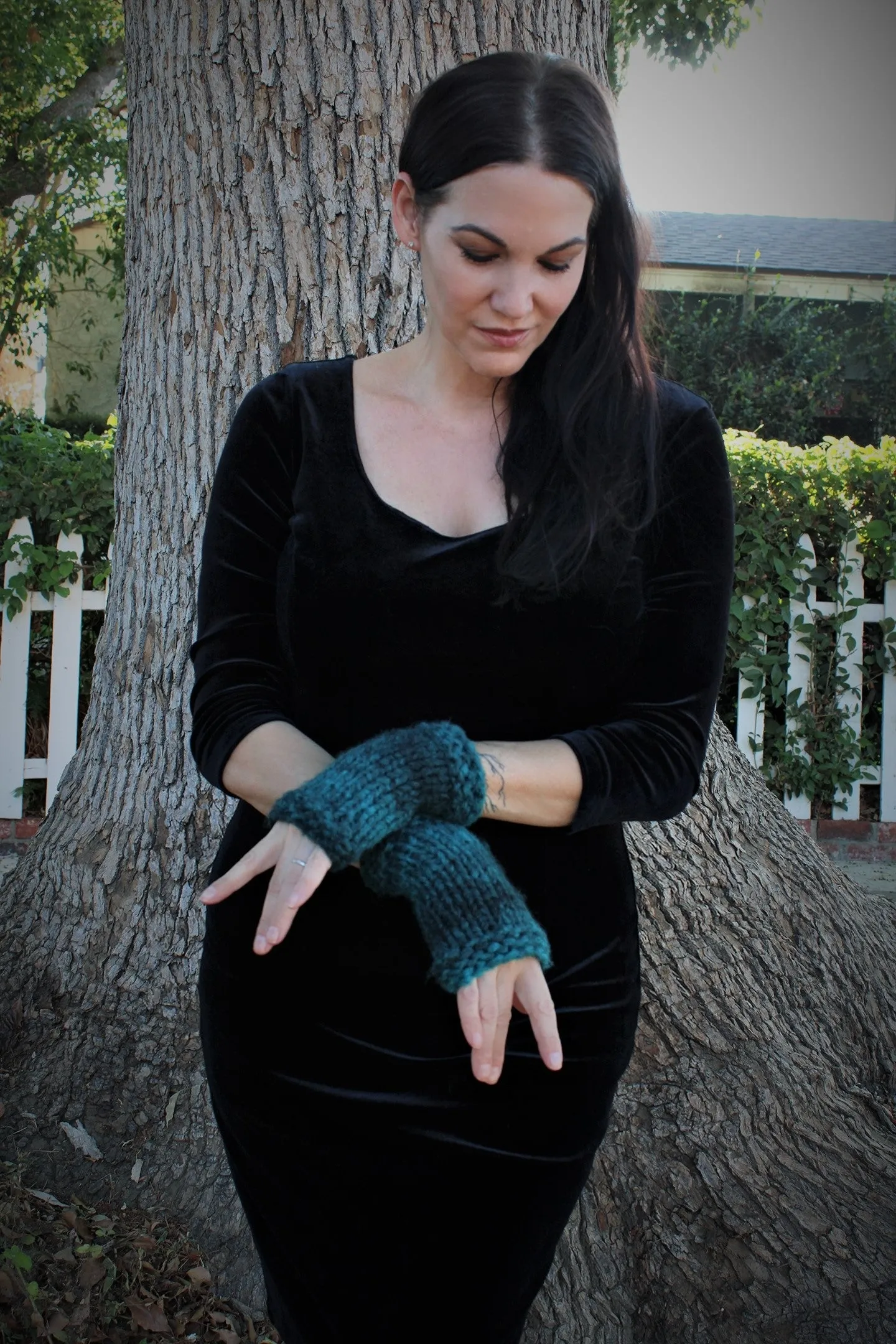 The Loch Ness Handknit Dark Teal Fingerless Gloves