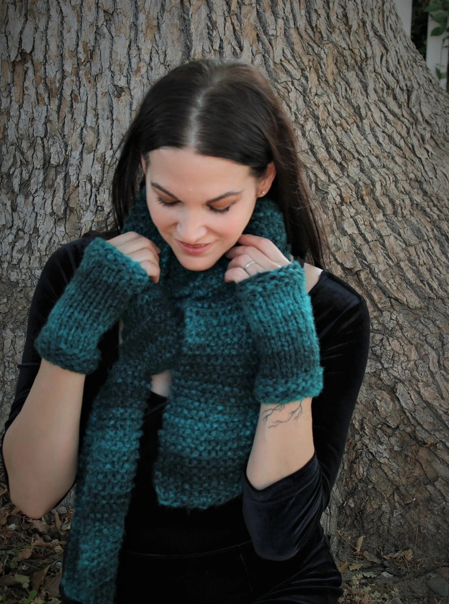 The Loch Ness Handknit Dark Teal Fingerless Gloves