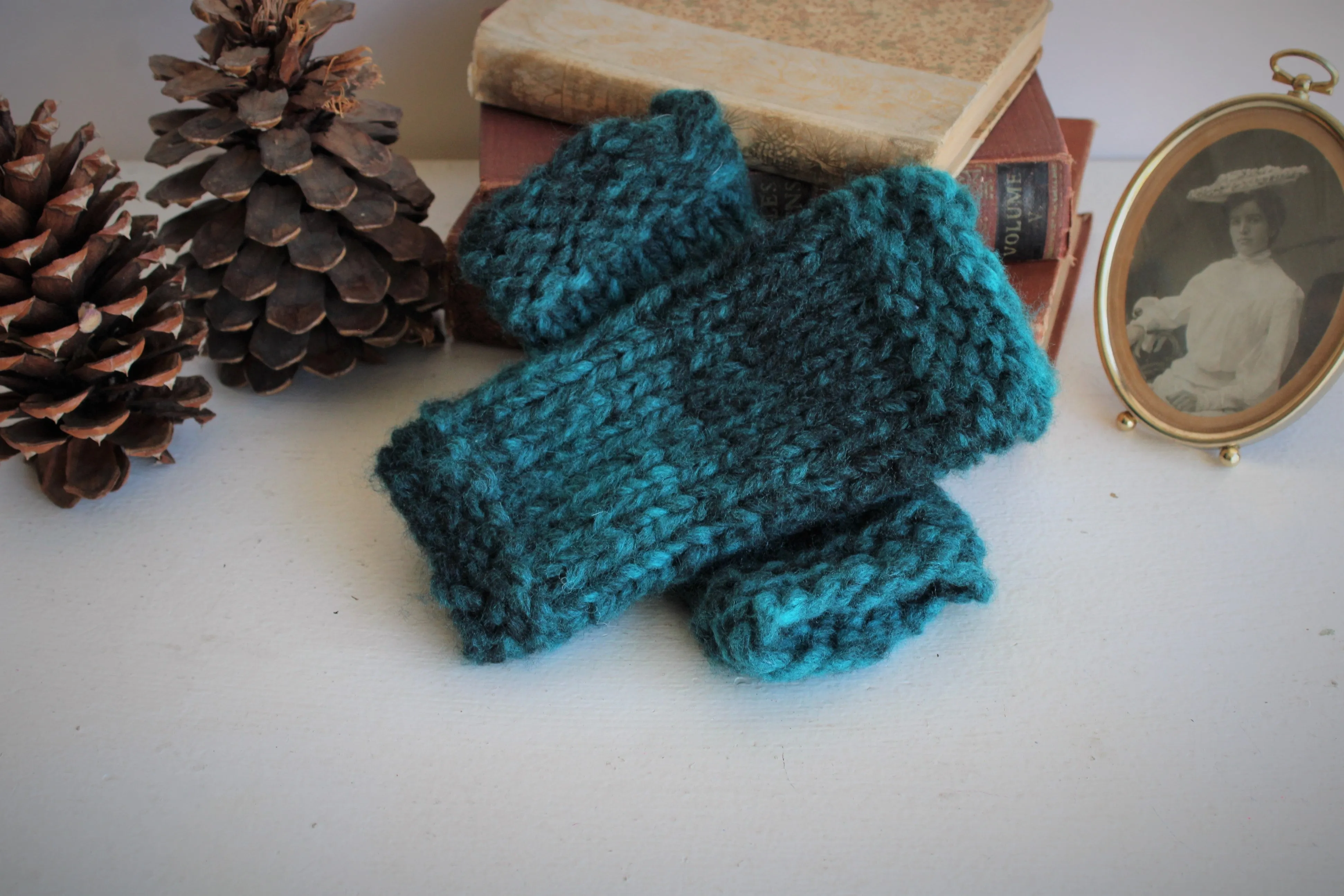 The Loch Ness Handknit Dark Teal Fingerless Gloves