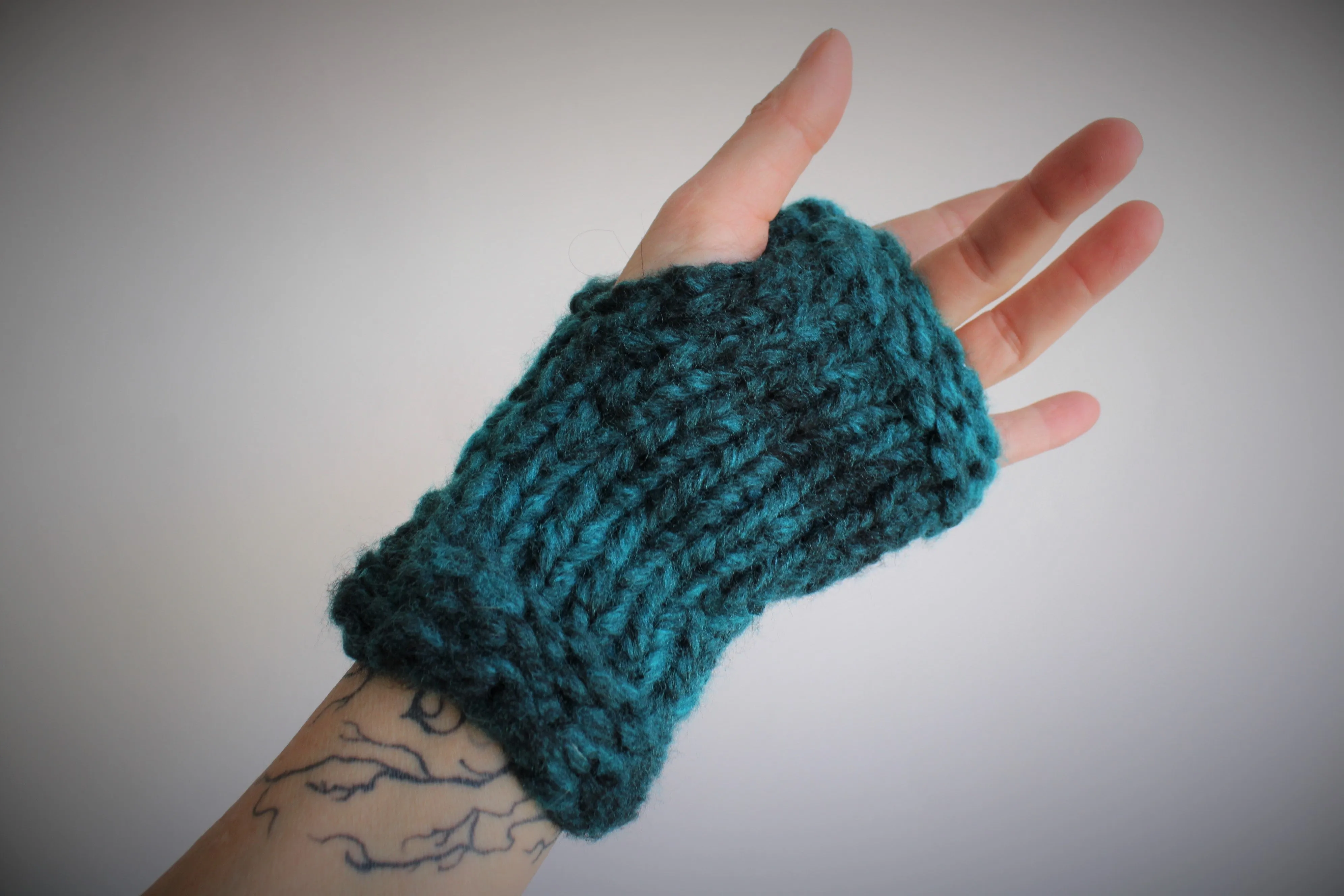 The Loch Ness Handknit Dark Teal Fingerless Gloves