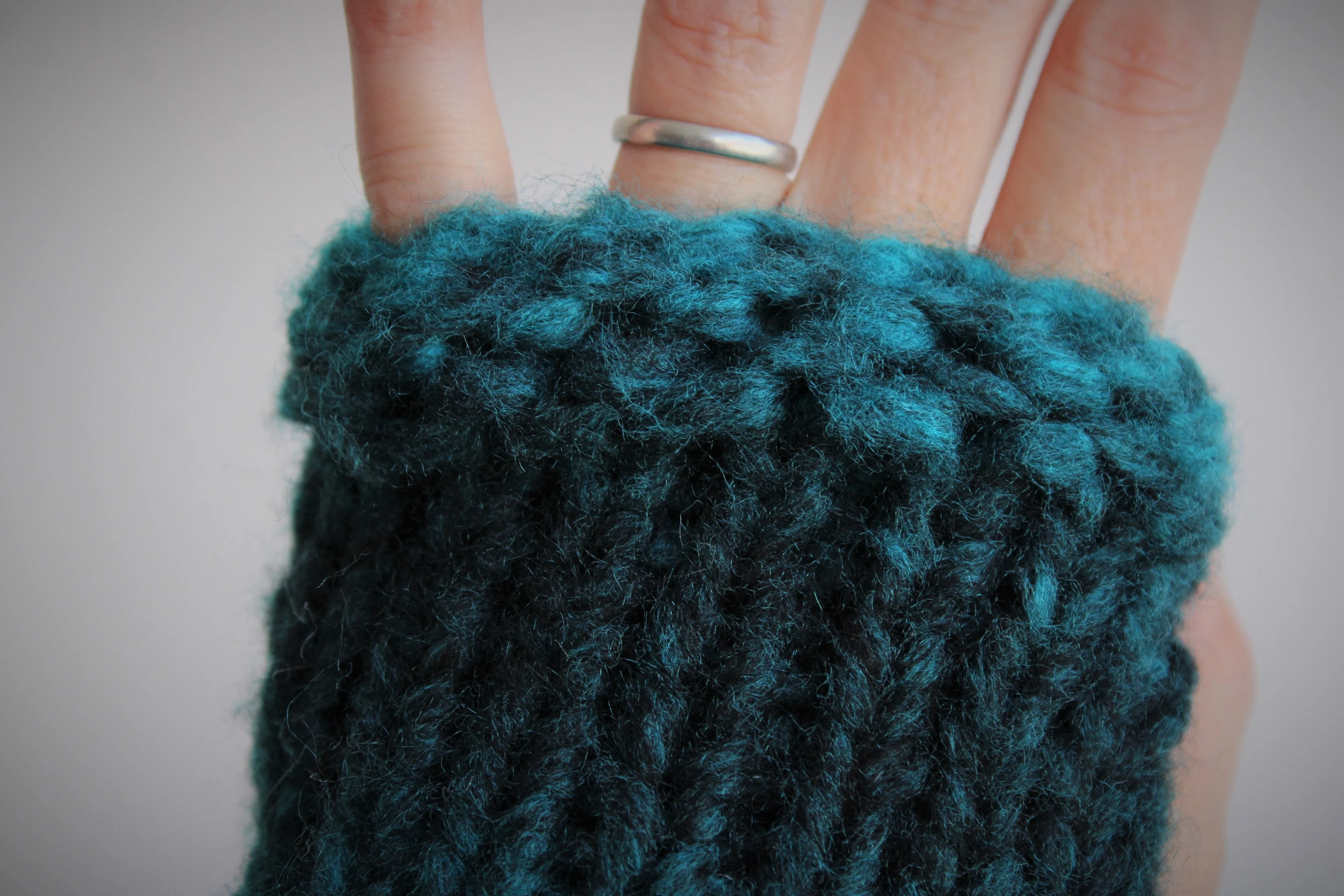 The Loch Ness Handknit Dark Teal Fingerless Gloves