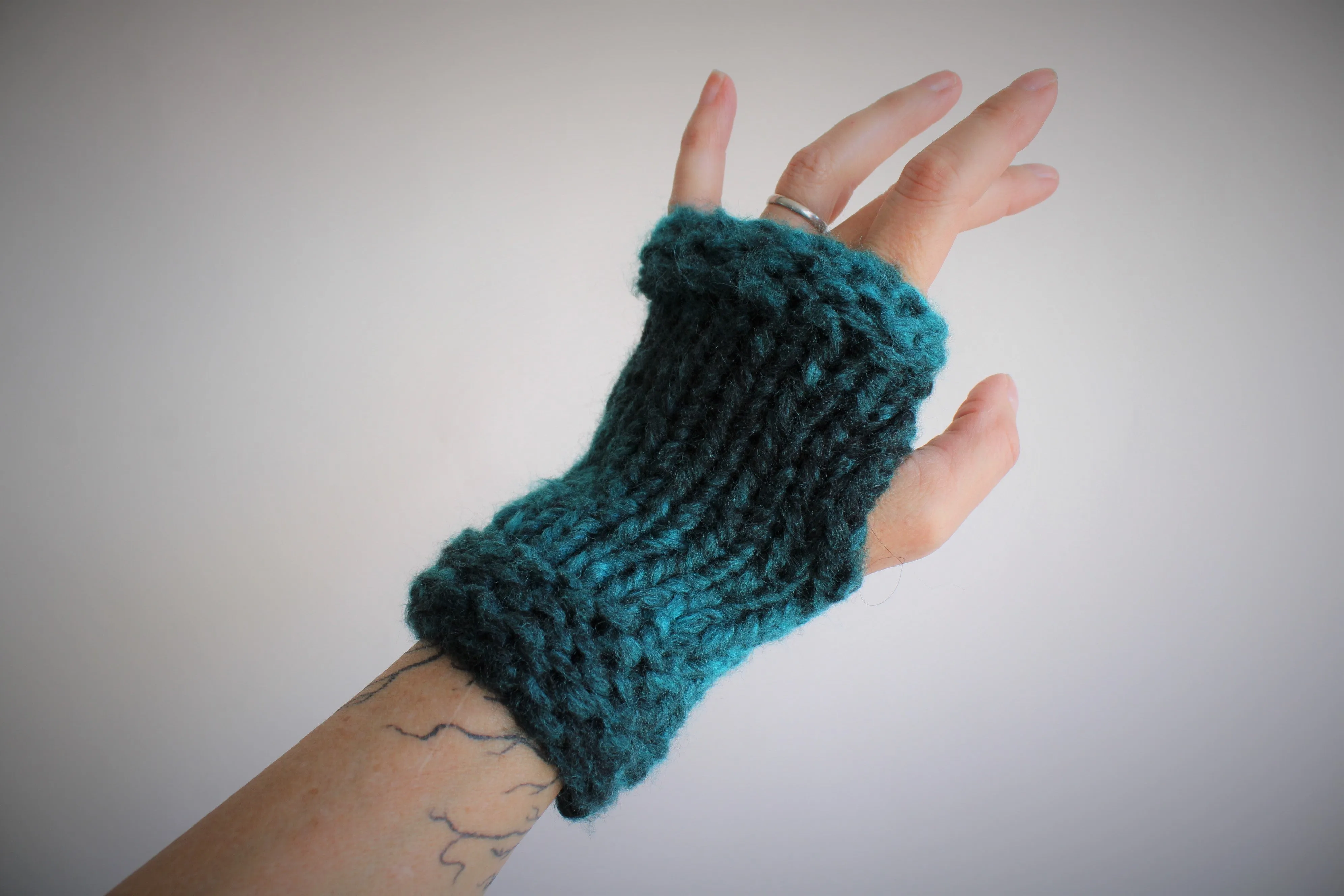 The Loch Ness Handknit Dark Teal Fingerless Gloves