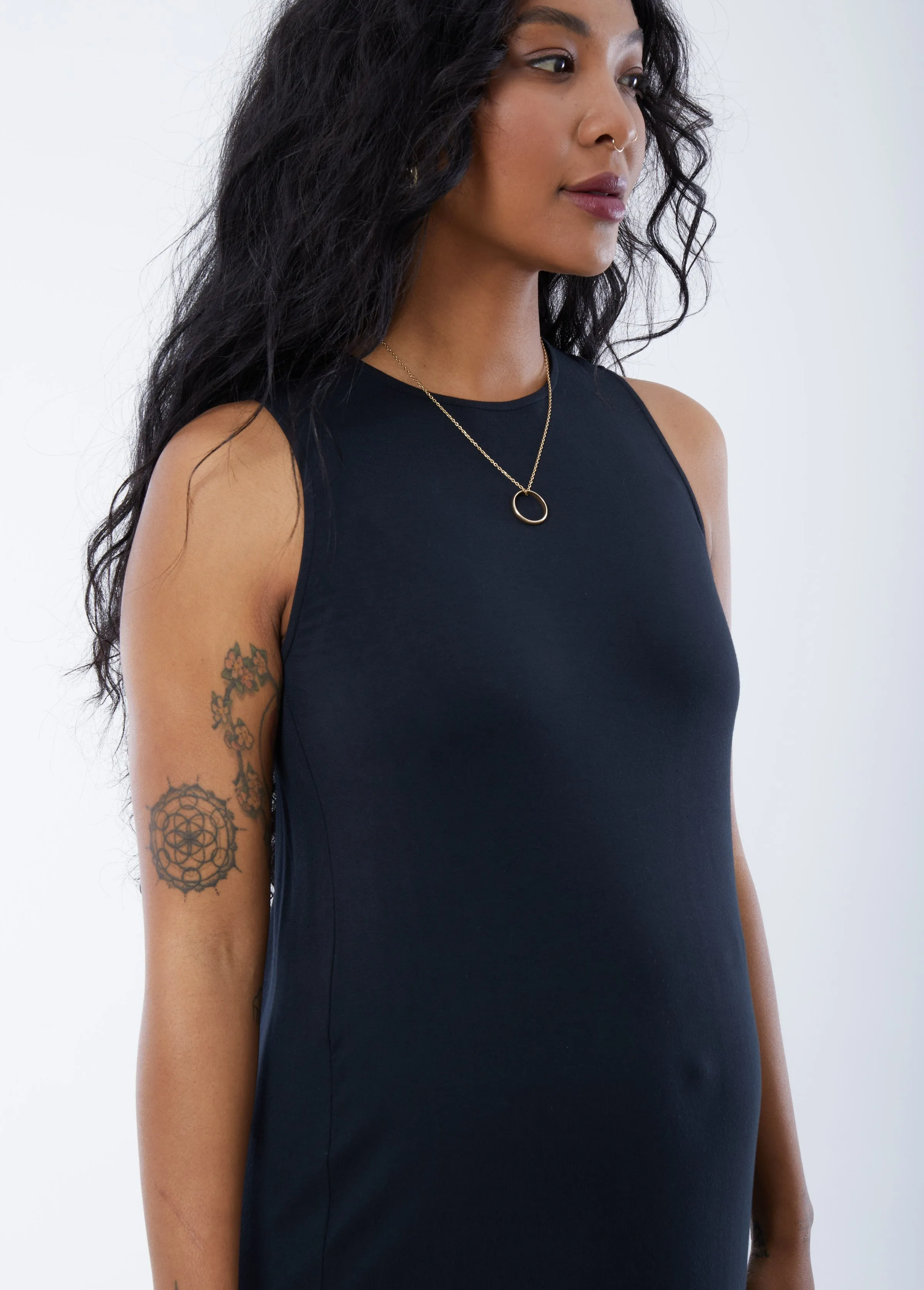 The One Black Maternity Midi Dress