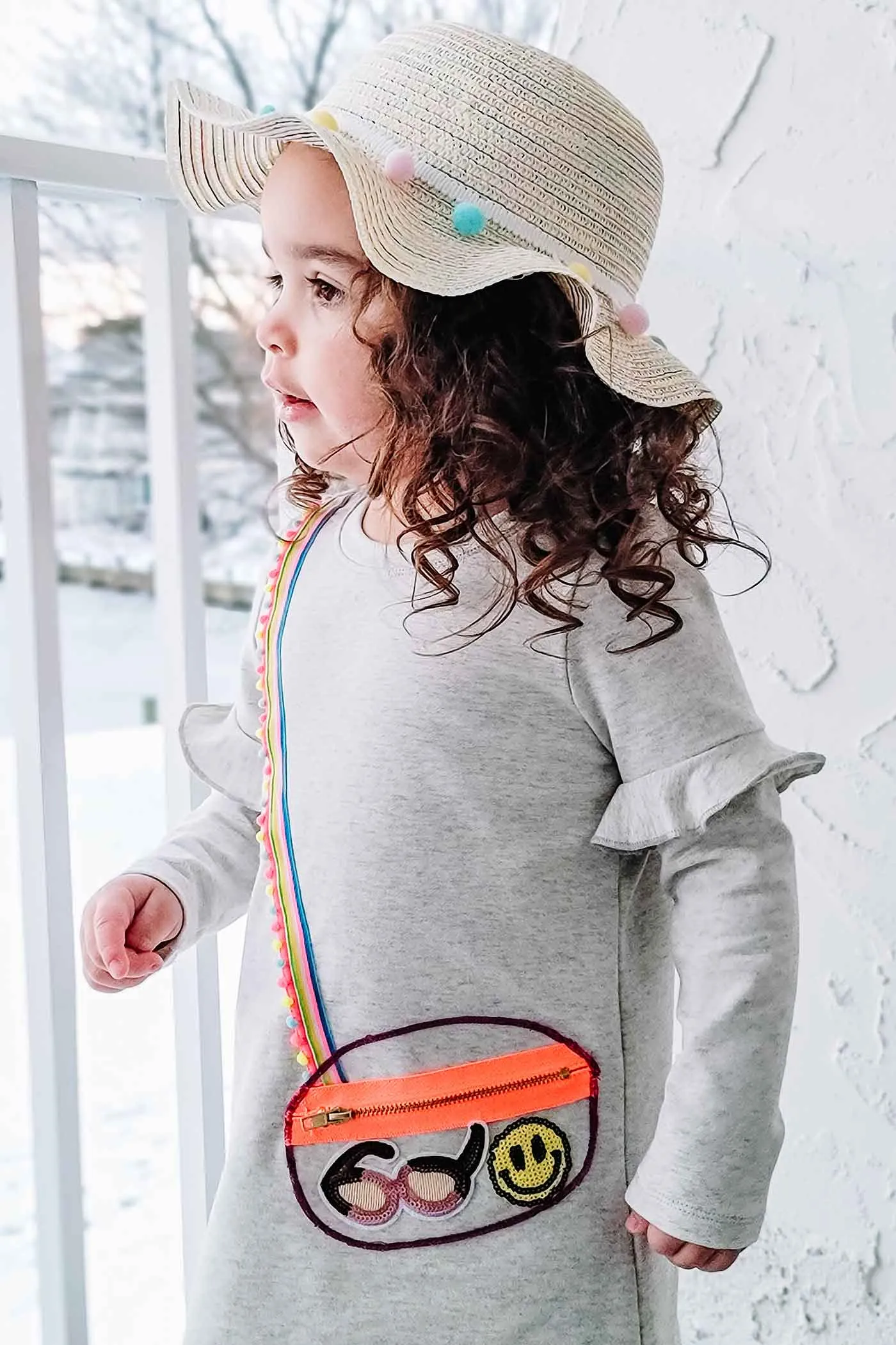 Toddler Girls Long Sleeve Cross-Body-Bag Knit Dress