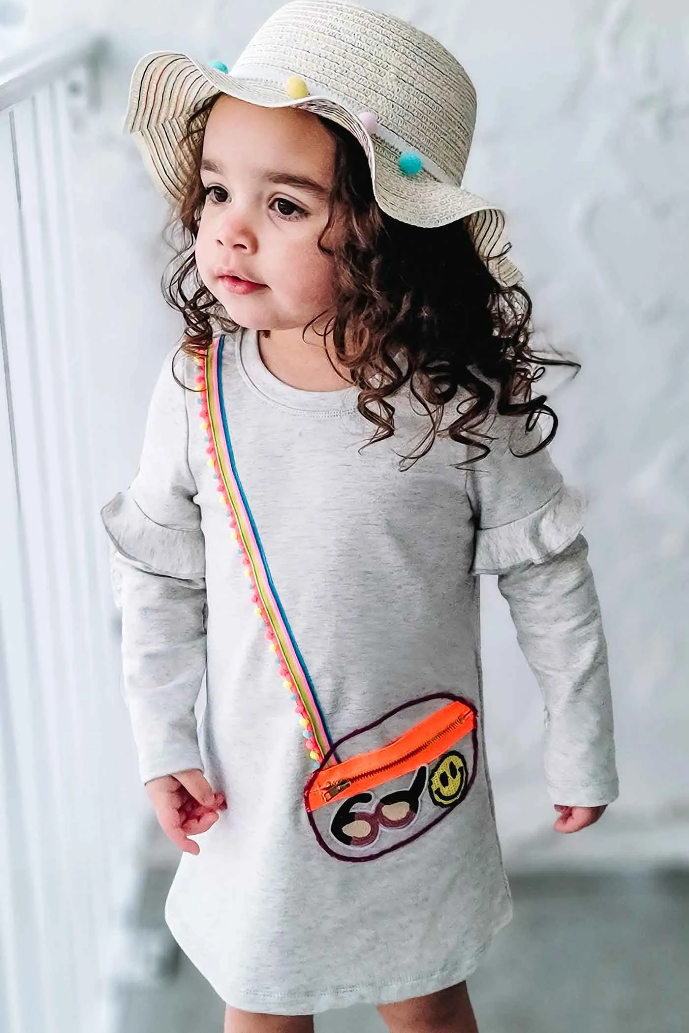 Toddler Girls Long Sleeve Cross-Body-Bag Knit Dress