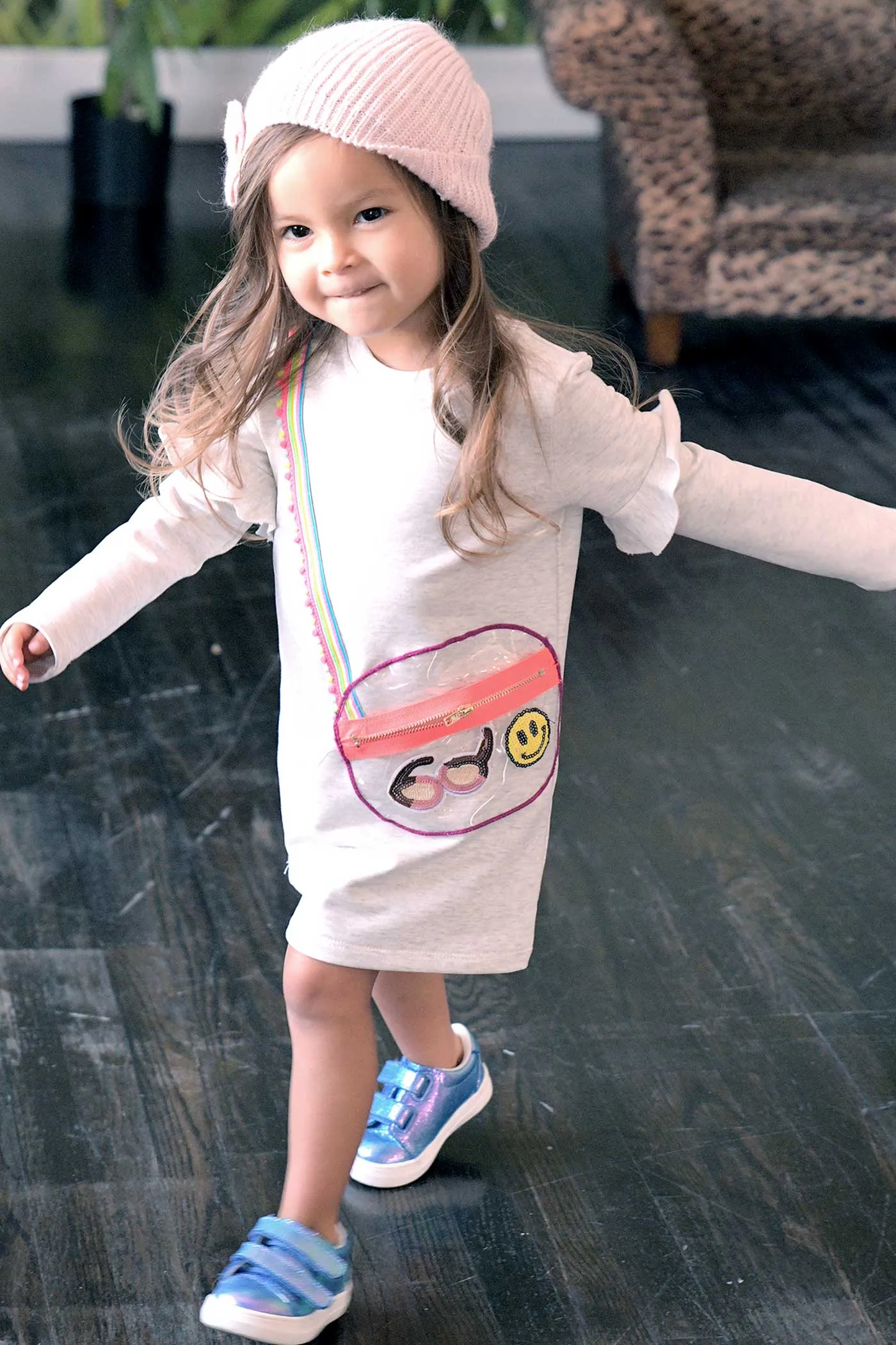 Toddler Girls Long Sleeve Cross-Body-Bag Knit Dress