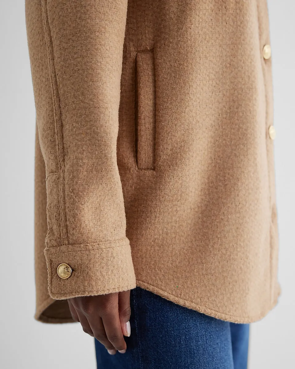 Tweed Novelty Button Oversized Shacket in Pecan