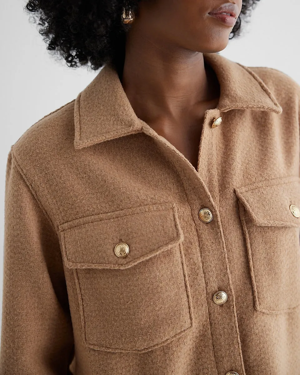 Tweed Novelty Button Oversized Shacket in Pecan