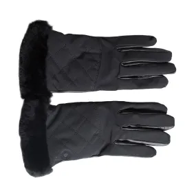 UGG Quilted Nylon Smart With Fur Black Gloves - Women's