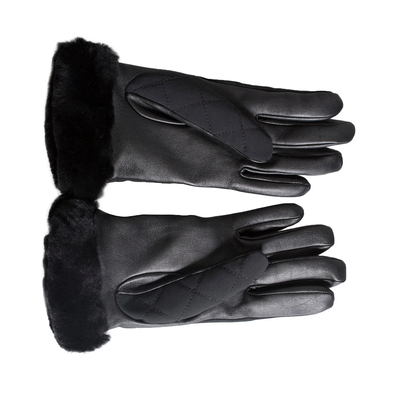 UGG Quilted Nylon Smart With Fur Black Gloves - Women's