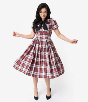 Unique Vintage 1950s Style Red Plaid Cora Swing Dress