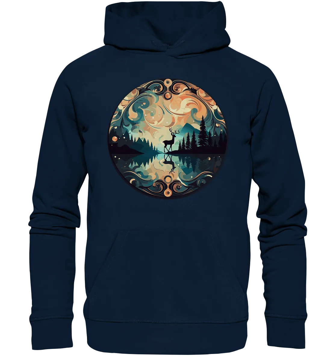 Unisex Bio-Hoodie mit Hirschmotiv "Polarlicht Hirsch"