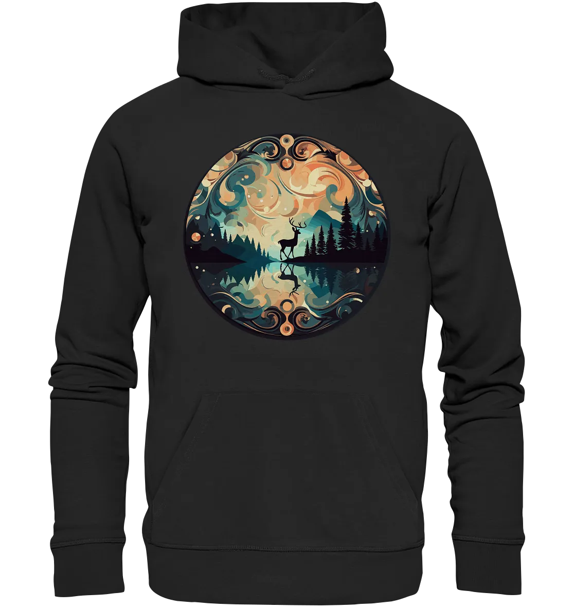 Unisex Bio-Hoodie mit Hirschmotiv "Polarlicht Hirsch"