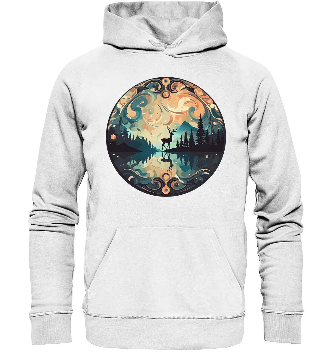 Unisex Bio-Hoodie mit Hirschmotiv "Polarlicht Hirsch"