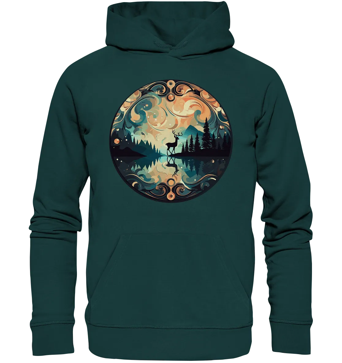 Unisex Bio-Hoodie mit Hirschmotiv "Polarlicht Hirsch"